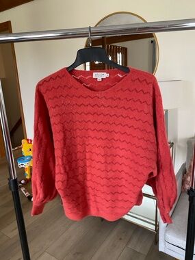 Molly Bracken Coral-Red Textured Crewneck Sweater